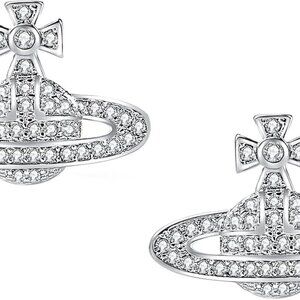 Silver Saturn Planet Earrings with Rhinestone, 1.6cm x 2.7cm, Hypoallergenic Cub